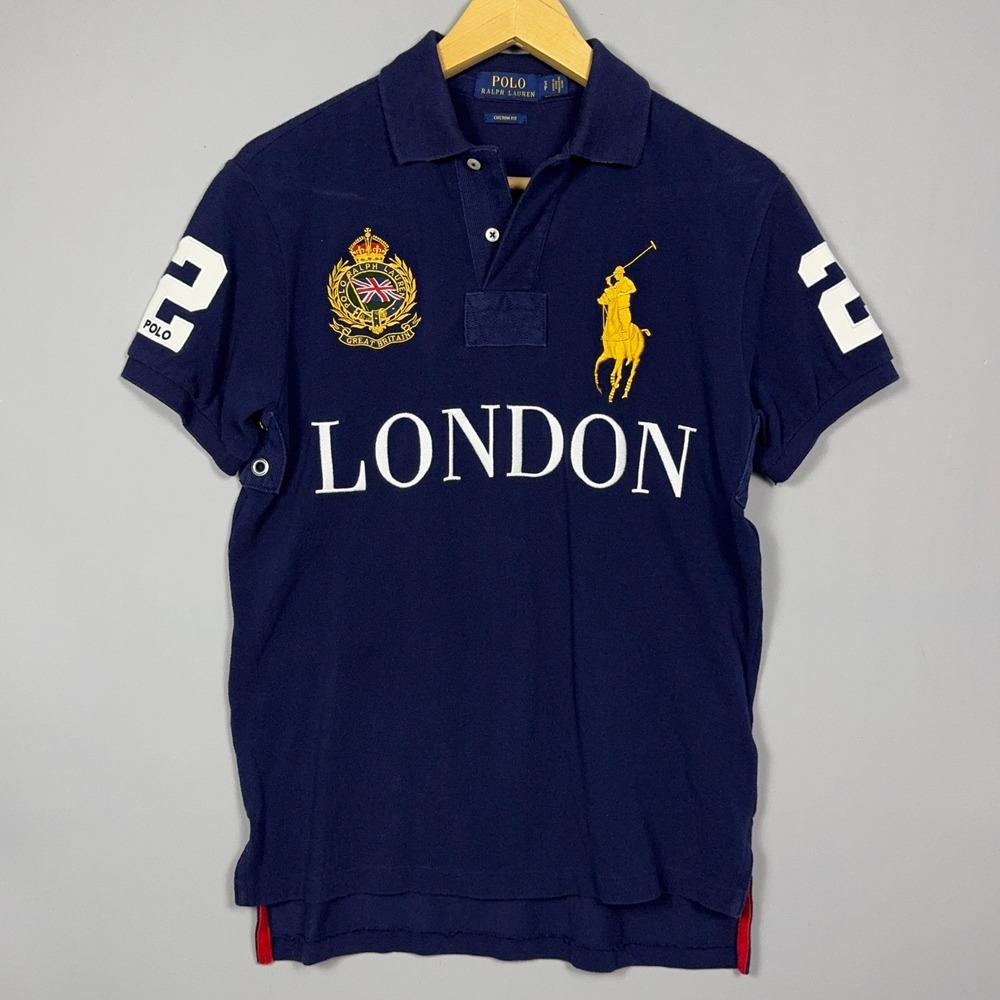 Polo Ralph Lauren London Polo Shirt Mens Size Small Big Pony Navy Blue Crest